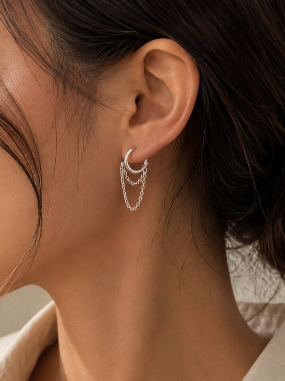 925 Sterling Silver Huggie Earrings Dangle Chain Earrings Small Hoops Huggies